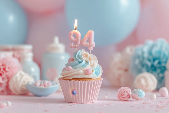 Festive Cupcake with 94 Candle for Birthday Celebration and Party Decor