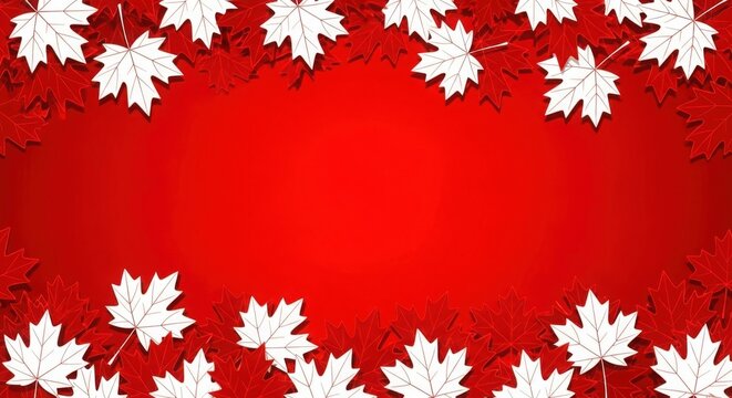 Canada day celebration vibrant maple leaves frame a red background for national pride