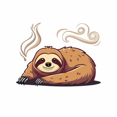 Fototapeta premium Cute cartoon sloth relaxing with steam or smoke effect