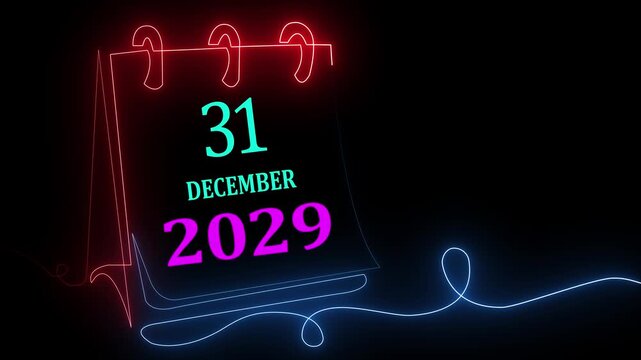 Modern glowing calendar with 31 December 2029 typography for futuristic New Year countdown celebration background