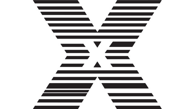 Winged chevron letter X emblem made from layered black stripes, symmetrical pro style icon for branding