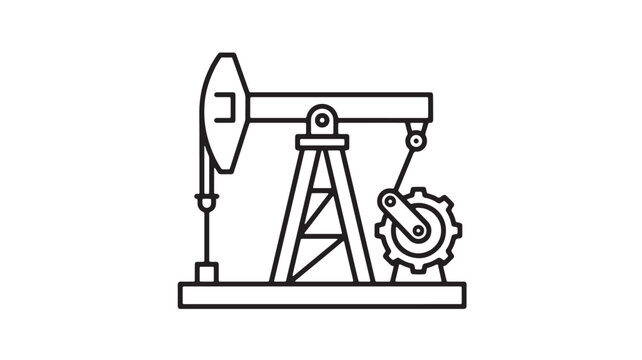 Oil pumpjack vector icon with isolated outline style for energy production and petroleum industry concepts
