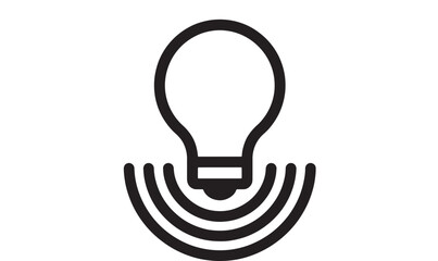 Light bulb icon with three curved signal waves under it, simple monochrome technology symbol for UI and ideas © TAIFUR