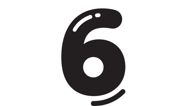 Number 6 numeral icon with bold black design and white counters for clean digital interface branding
