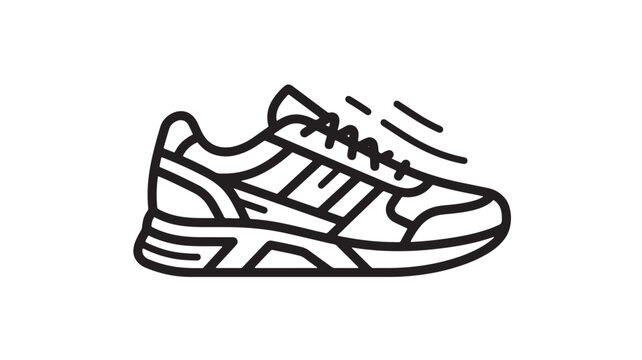 Shoe sneaker icon with bold outline lines, front view laces, and sporty athletic design for branding and fitness