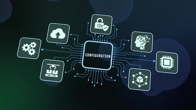 System configuration concept with digital circuit lines and tech fusion icons for technical setup and settings