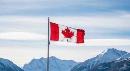 Celebrating canada day majestic canadian flag waving against mountain landscape