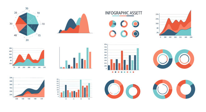 Collection of infographic elements and data visualization charts.