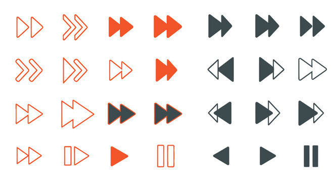 Set of media player icons with fast forward, rewind, and play/pause symbols.