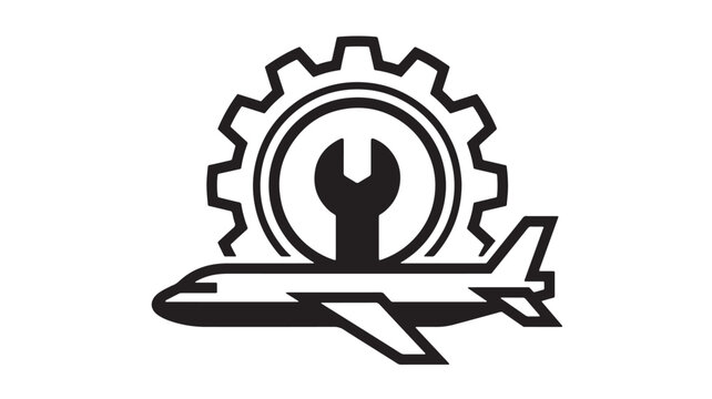 Gear with wrench and airplane wing logo for aviation engineering services, technical maintenance and repair brand identity