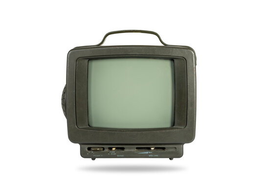 Front view of retro old tv set blank screen isolated on white background with clipping path.
