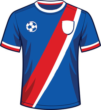 Blue Soccer Jersey Design with Red and White Diagonal Sash