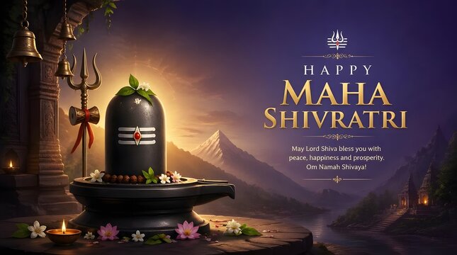 Graceful Shivratri Shrine with Oil Lamp and Sacred Stone