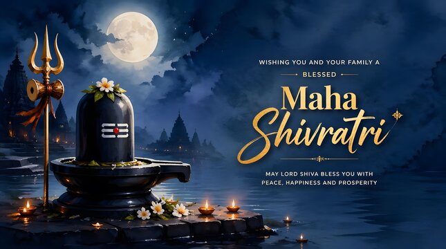 Moonlit Hindu Shrine with Bells and Flowers at Night