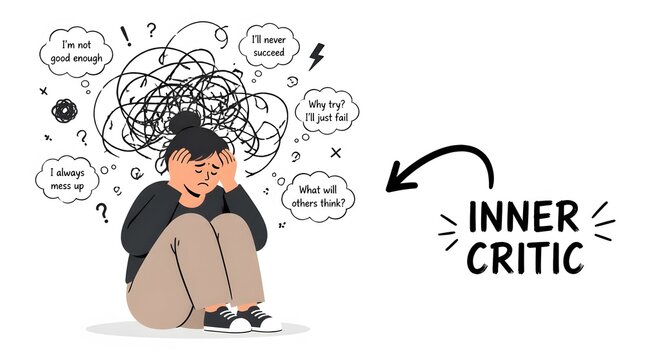 Young Woman Feeling Overwhelmed Inner Critic Turmoil