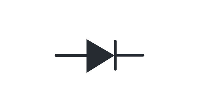 Electronic circuit diode vector icon for engineering schematic diagrams, minimalist semiconductor illustration for technology projects, clean hand-drawn outline symbol for industrial design.