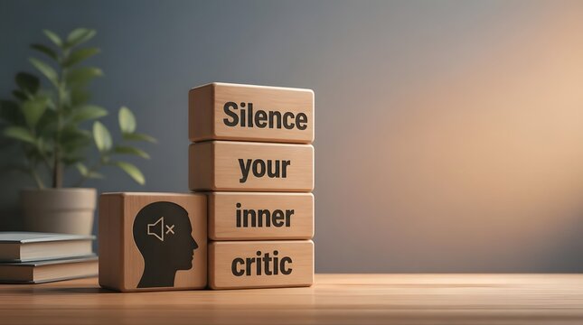 Silence Your Inner Critic Stacked Blocks on Desk