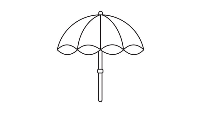 Stylized parasol vector icon featuring an editable stroke, unique hand-drawn sun umbrella illustration for tropical beach vacations, minimalist line art graphic for modern lifestyle layouts.