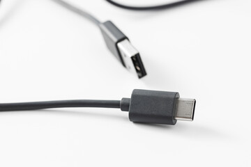 Fototapeta premium Close-Up View of USB Type-C Cable on White Background