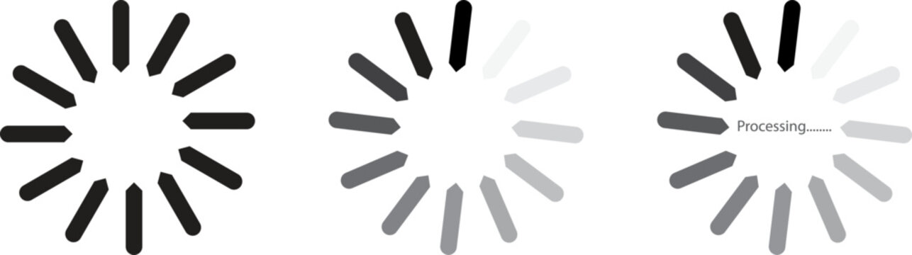 set of loading progress indicator icons, buffering spinner symbols for web design
