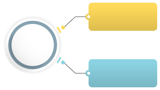 Infographic template with central circle and two colorful connected option boxes
