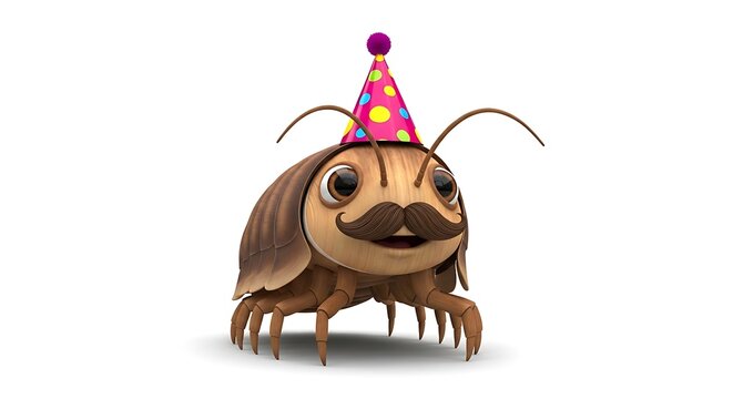 Cartoon isopod with party hat
