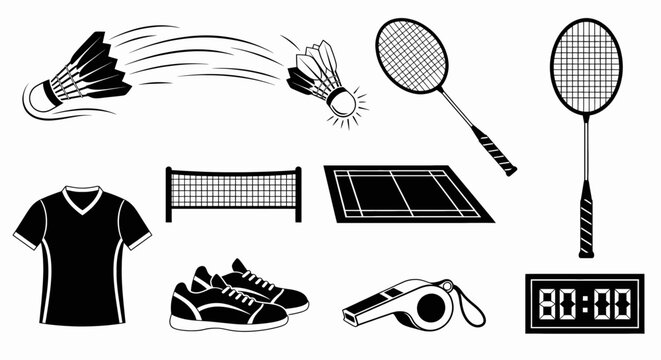 Badminton players prepare for competition with rackets and shuttlecock on court