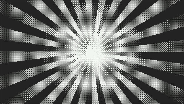 Pixel radial burst monochrome background illustration