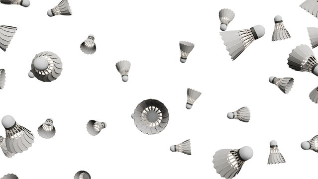 Floating Shuttlecocks on White Background