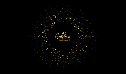 Background design gold with glitter circle sparkle and golden abstract glow. Light vector frame with black shine effect and luxury festive confetti. Dust magic background with particle. © Shanvood