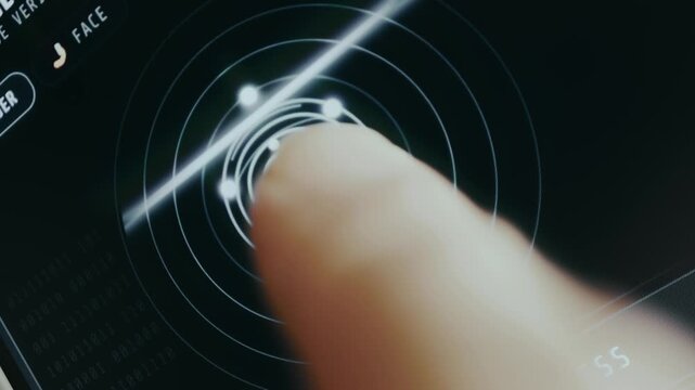 Mobile banking authentication screen with fingerprint scan