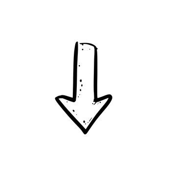 Diagonal arrow down left icon logo design. Hand drawn arrow sign and symbol. Sketch arrow icon. Navigation and direction pointer.
