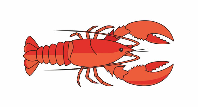 A stylized red lobster with large claws, black eyes, and antennae