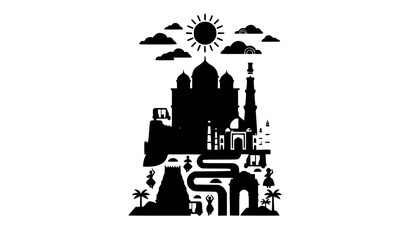Obraz premium Modern India travel destination poster style vector illustration on white background