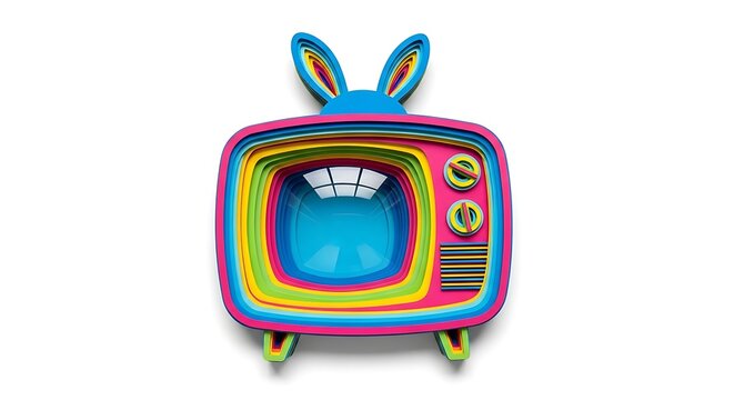 Colorful paper art television with rabbit ears