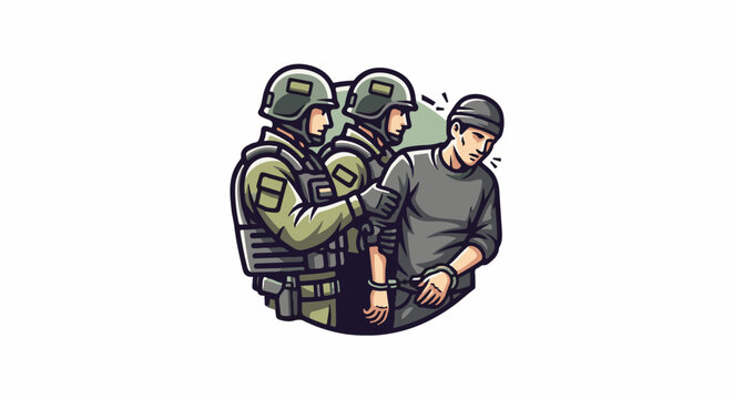Armed officers apprehending a handcuffed man, conveying authority and consequences