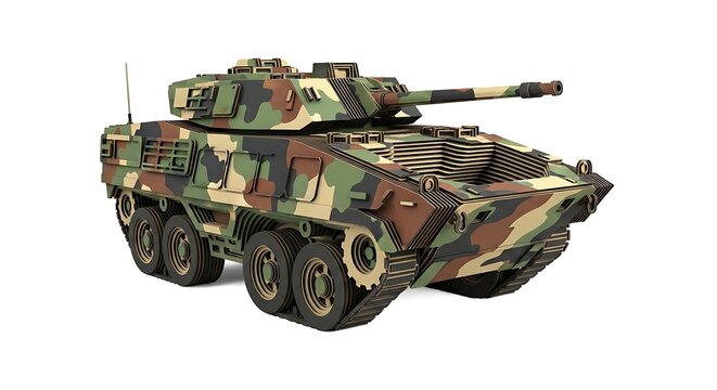 Military armored vehicle on white background