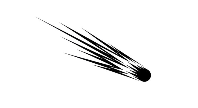Black comet falling with speed lines on white background