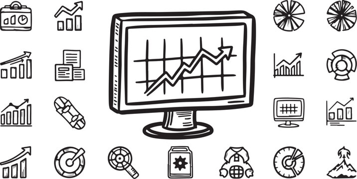 Business growth graph on computer monitor with hand drawn