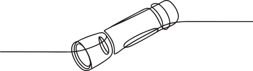 Obraz premium Continuous one line drawing of a flashlight.one line Art icon drawing vector