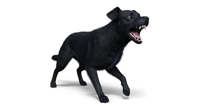 Aggressive black dog isolated on white