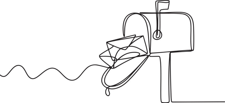 Continuous one line drawing of open mailbox with letters.one line Art icon drawing vector