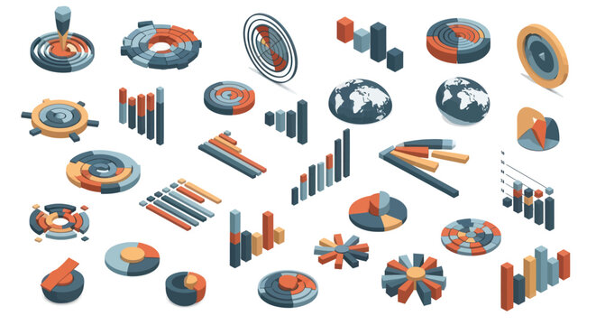 Isometric Data Visualization Elements for Business Analytics