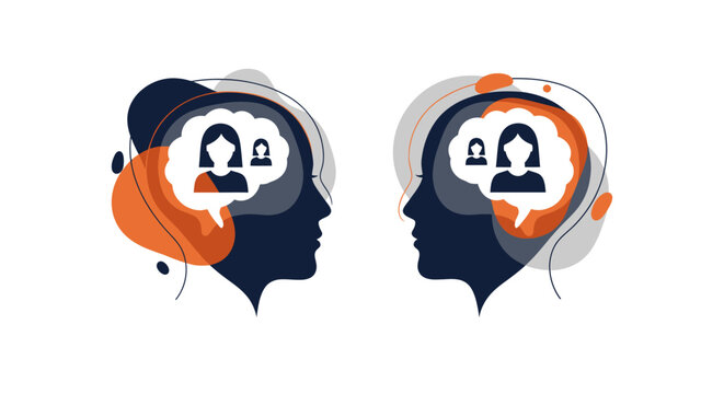 Abstract illustration of social empathy and communication between two human minds