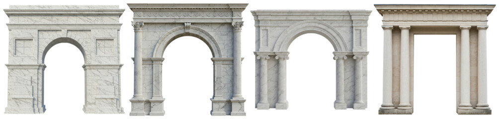 Fototapeta premium A collection of four exquisite classical marble arches and doorways, showcasing intricate architectural details.