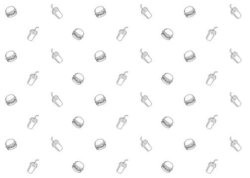 Seamless burger. Fast food Illustration pattern with white background. Food packaging, menu illustration	