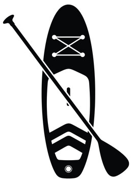 Stand up paddling board with paddle simple vector icon representing SUP sport adventure and summer water recreation
