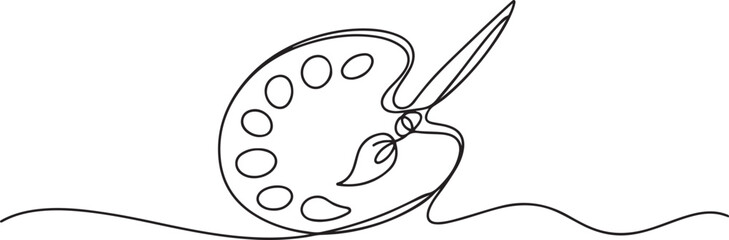 Obraz premium Palette and paint brush continuous one line drawing.one line Art icon drawing vector