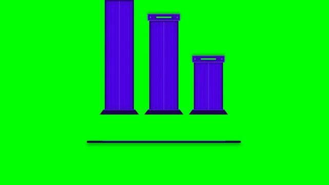 Purple 3D Bar Chart Infographic Animation with Three Columns on Green Screen Background for Business Growth Data Visualization