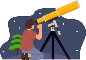 People Stargazing with telescope at night Illustration © Nayeon